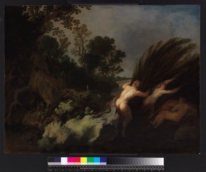 1648'den önce Pan ve Syrinx ile ağaçlık bir manzara by Moyses or Moses Matheusz. van Uyttenbroeck