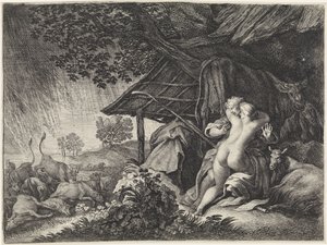 Bir fırtınadan sığınan çoban ve çoban kız by Moyses van Wtenbrouck