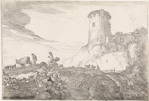 Yuvarlak kule ile manzara Arcadian manzaraları (dizi başlığı) by Moyses van Wtenbrouck