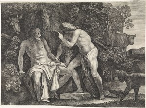Merkür beschuldigt Battus by Moyses van Wtenbrouck