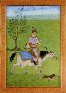 Büyük Clive Albümünden (kağıt üzerine suluboya) at sırtında gezen bir prens by Mughal School