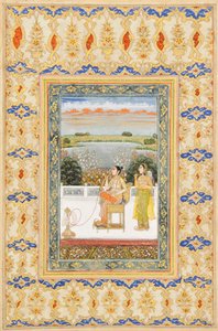 Albüm sayfası: Gulbadan Begüm terasta sigara içiyor, Delhi, 1800 dolayları by Mughal School