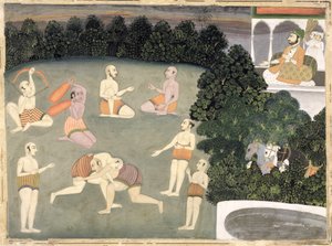 Sporcular oturmuş bir asilzadenin önünde performans sergiliyor, c.1760 (kağıt üzerinde opak wc) by Mughal School