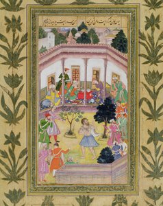 Küçük Clive Albümünden bir sosyal toplantıda bir deli tarafından rahatsız edilme (kağıt üzerinde opak wc) by Mughal School