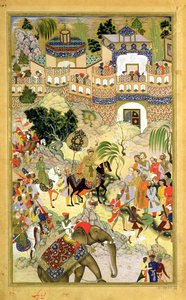 Abul Fazi (1515-1602) 1590-98 (kağıt üzerinde opak wc ve altın) tarafından yapılan Akbarnama