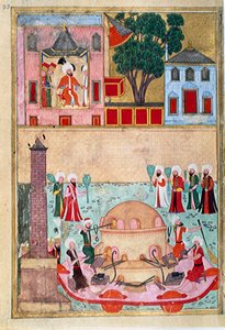 Osman tarafından resmedilen Konstantinopolis Hipodromu Sayfasındaki cam üfleyici gösterisi, takma-i Hümayun (Soyadı i Hümayun) veya 