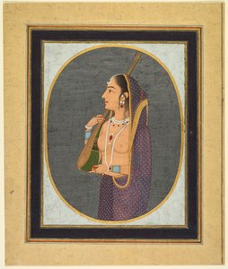 Saray hanımı şarkı söyleyip vina çalıyor, c. 1760.