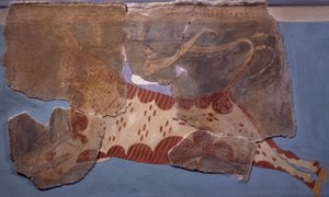 Boğa güreşi sahnesi, Tirinto Sarayı'ndan fresk, Miken Uygarlığı by Mycenaean