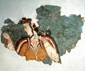 Miken Sanatı: “” Mycenes Leydisi””” Akropolisin özel bir evinden bir fahişeyi betimleyen fresk. MÖ 13. yüzyıl. Atina Ulusal Arkeoloji Müzesi (inv. 11670)