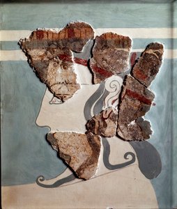 Miken sanatı: kadınsı kafa. Tiryns sarayından fresk parçası by Mycenaean