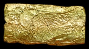 Vazo şeklindeki cam plaket için sac altın kapak by Mycenaean