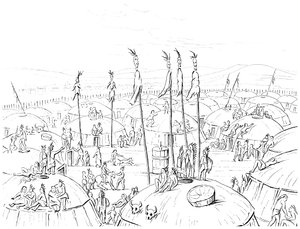 Mandan köyü, Yukarı Missouri, Amerika, 1841. by Myers and Co