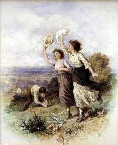 Kelebekleri Yakalamak (kağıt üzerine sulu boya) by Myles Birket Foster