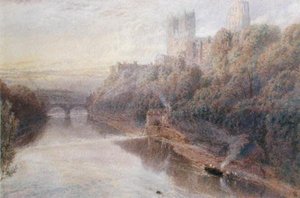 Durham Kalesi (kağıt üzerine sulu boya) by Myles Birket Foster