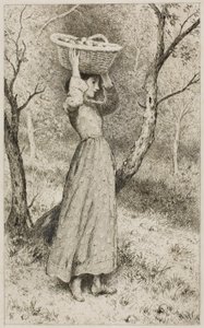 Meyve Sepeti ile Bir Meyve Bahçesinde Genç Kız by Myles Birket Foster
