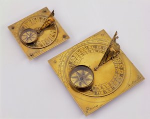 İki Hareketli Yatay Güneş Saati, Paris, c.1720 (yaldızlı pirinç)