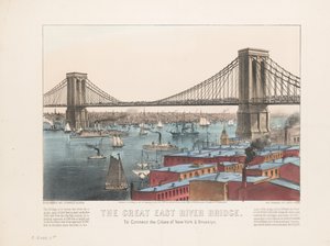 Büyük East River köprüsü: New York ve Brooklyn şehirlerini birbirine bağlamak için, 1872 dolayları