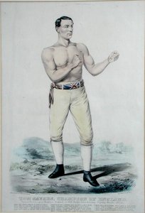 Tom Sayers (1826-65) İngiltere Şampiyonu, 1860 yayınlandı (renkli taş) by Currier and Ives