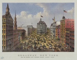 Broadway, New York Western Union telgraf binasından kuzeye bakıyor by Currier and Ives