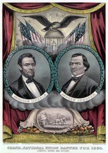 1864 için Grand National Union Banner (renkli litografi) by Currier and Ives