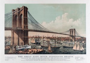Brooklyn Köprüsü, Currier & Ives, 1892 dolayları (renkli taşlı) by Currier and Ives