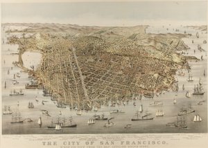 San Francisco Şehri - Körfezden kuşbakışı görünüm, güneybatıya bakıyor by Currier and Ives