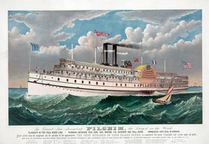 The Grand New Steamboat Pilgrim, 1883 dolayları (renkli taş) by Currier and Ives