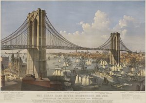 Great East River Asma Köprüsü: New York ve Brooklyn Şehirlerini Bağlıyor by Currier and Ives