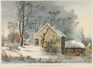 Kışın Eski Çiftlik by Currier and Ives