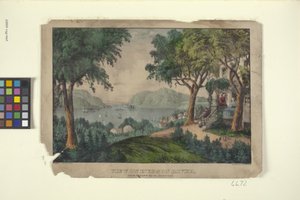 Ruggle'S House Newburgh'dan Hudson Nehri Üzerinden Görünüm (elle renklendirilmiş litografi)