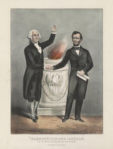 Washington ve Lincoln. Ülkemizin babası ve kurtarıcısı, c.1865 (renkli litografi) by Currier and Ives