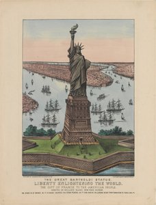 Büyük Bartholdi Heykeli – Dünyayı Aydınlatan Özgürlük, 1885 (el renginde litografi) by N. and Ives, J.M. Currier