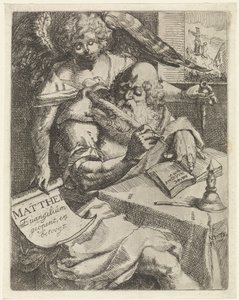 Evangelist Matta Matthei Evangelium açılır ve tartışır (nesnedeki başlık) Başlık sayfası: S. van Til, Het euangelium des H. Apostles Matthæi (...) kısa notlarla açıldı, 1687 by N. van Til