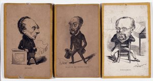 3 Portre şarjı (portre ücreti): Francois Pierre Guillaume Guizot (1787-1874), Fransız tarihçi ve politikacı, Charles Jean-Baptiste (Jean Baptiste) Jacquot dit Eugene de Mirecourt (1812-1880), Fransız gazeteci ve yazar ve Pierre -Joseph Proudhon by Nadar