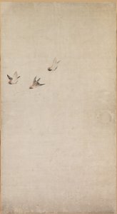 Köpek Yavruları, Serçeler ve Krizantemler by Nagasawa Rosetsu