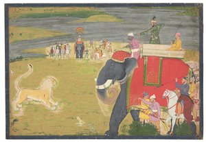 Raja Balwant Dev Singh bir aslan shikaar üzerinde, c.1750