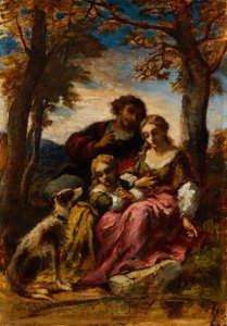 Manzarada Figürler ve Köpek, 1852. by Narcisse Virgile Diaz de la Peña