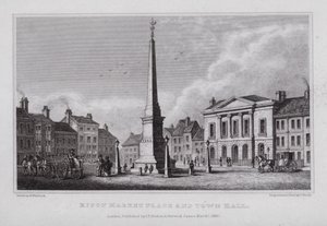 Ripon Pazar Yeri ve Belediye Binası (gravür) by Nathaniel (after) Whittock