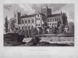 Rippon Minster (gravür) by Nathaniel (after) Whittock