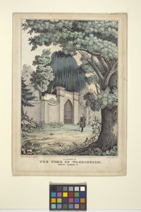 Lafayette At The Tomb Of Washington (el ile renkli litografi) by Nathaniel Currier