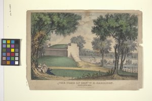 Genl'in Mezarı. WH Harrison (elle renklendirilmiş litografi) by Nathaniel Currier