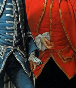 James Grant of Grant, John Mytton, the Honorable Thomas Robinson and Thomas Wynne, c.1760 detail of 162478 oil on canvas by Nathaniel Dance Holland