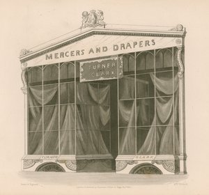 Bay Turner and Clark, Mercers and Drapers, Coventry Street, Londra için mağaza önü by Nathaniel Whittock