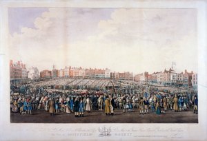 Smithfield Pazarı, Batı Smithfield, Londra Şehri, c1825. by Nathaniel Whittock