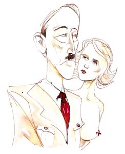Adolf Hitler, metresi Eva Braun ile birlikte - renkli karikatür by Neale Osborne