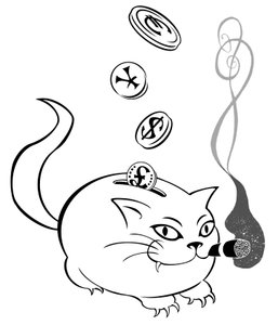 Şişman kedi kumbara - mali krizin alegorik çizimi by Neale Osborne