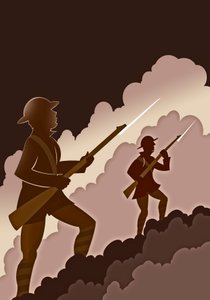 Süngü ile Birinci Dünya Savaşı askerleri - siperlerden çıkan by Neale Osborne