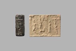 Akrep adam ve modern izlenimli silindir mühür, MÖ 8-7. yy (kuvars, kripto kristal) by Neo Assyrian