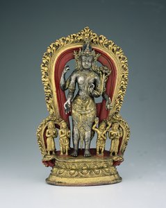 Jatamukuta Lokesvara, Khasa Malla Krallığı (1100-1484) (parsel yaldızlı, bakır alaşımı ve pigment)