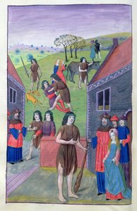 Ms 324 f.91 v. Hercules, Achelous ile dövüşür ve boğayı boynuzundan yakalar, 1479 by Netherlandish School